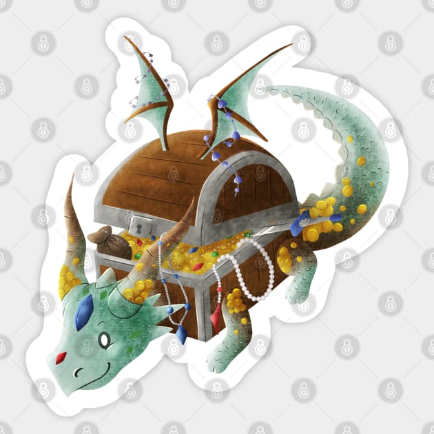 Kawaii Treasure Chest Dragon - Without Background Sticker by Chiisa